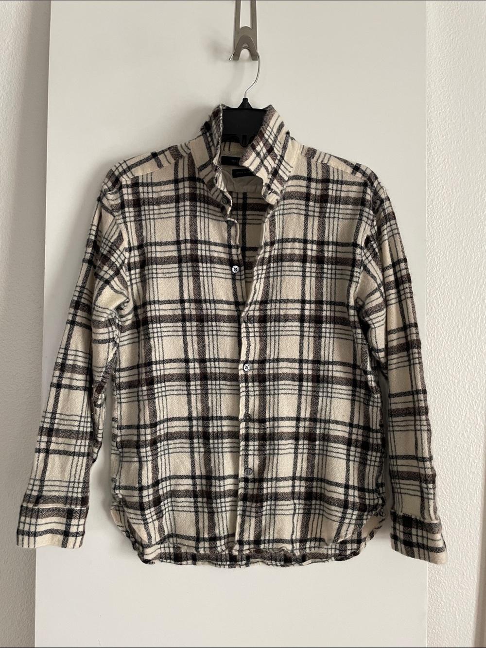 Marc Jacob’s ITALY Pure CASHMERE Button Down Shirt Ivory Brown Plaid